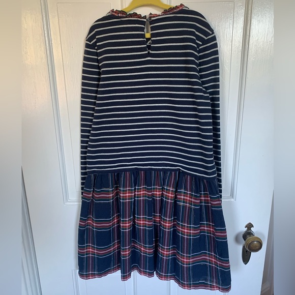 Crewcuts Girls Ruffleneck Mixy Dress In Navy Stripe and Plaid Size Medium (8-9) - Picture 4 of 9